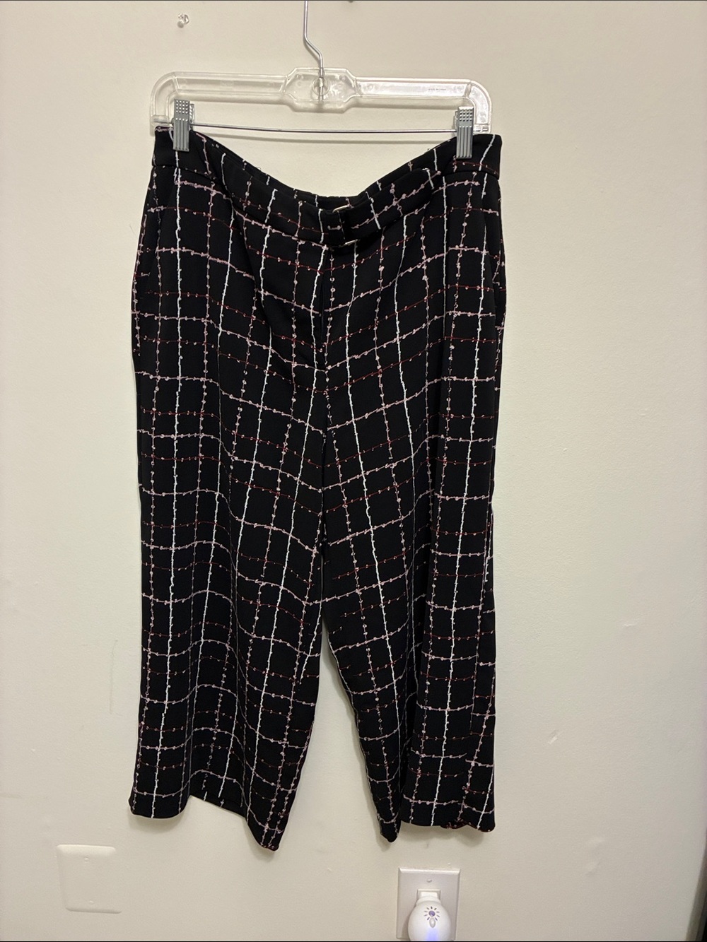 Alfani Black Windowpane Check Pants with Pink Accents